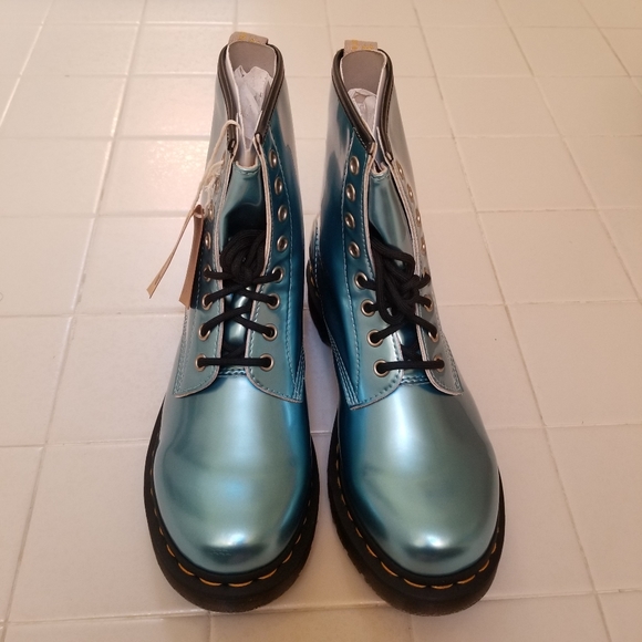 Doc Martens Vegan 1460 Goldmix Blue Combat Boots - Picture 2 of 8